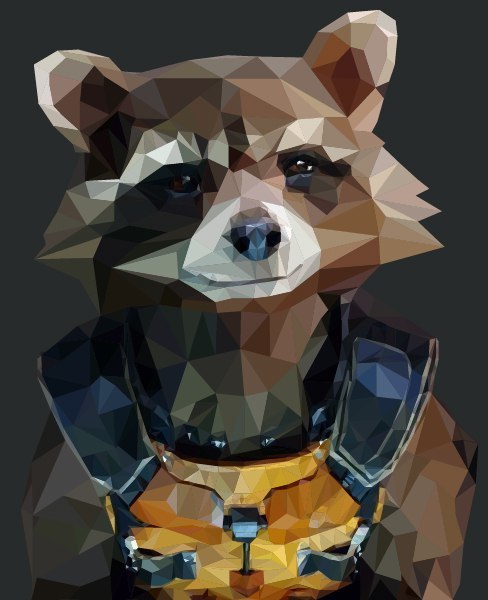 Rocket Raccoon (Guardians of the Galaxy) in Low poly - My, Lowpolyart, Low poly, Adobe illustrator, 