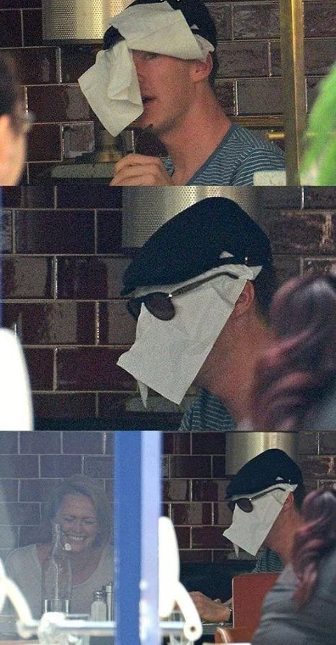 Benedict Cumberbatch tries to hide from the paparazzi - Benedict Cumberbatch, Reddit