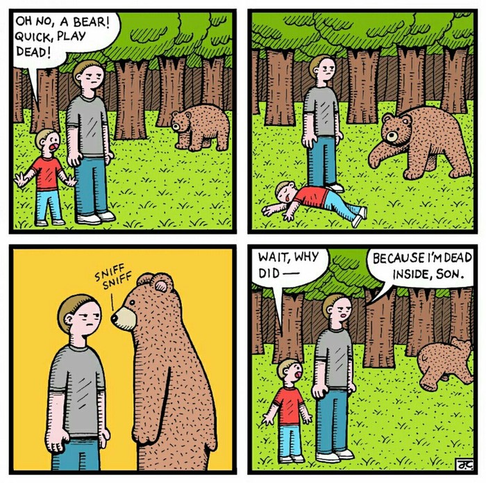 How to hide from a bear. - Reddit, A son, Father, Dead, Inside, The Bears, Smell, Comics, , Pretended dead