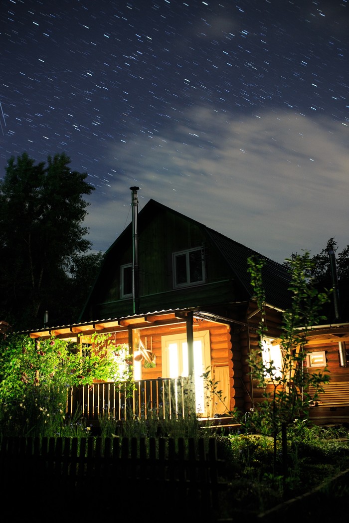 Summer. Country house. Night. - My, The photo, Photographer, Night, Summer, Stars, Landscape