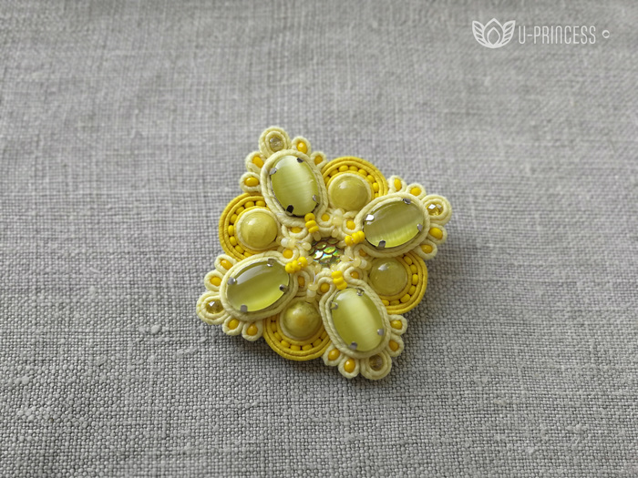 Brooch Lemon cake - My, Beads, Soutache, Brooch, Handmade, Needlework without process, Soutache embroidery, Longpost