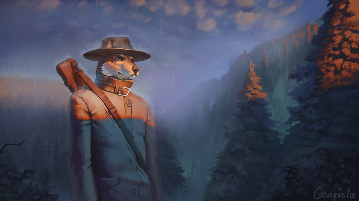 Wolf in the mountains. - My, Furry, Art, Anthro, Conqista