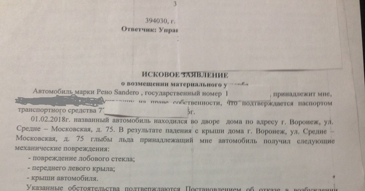 Дерево упало на машину исковое заявление образец