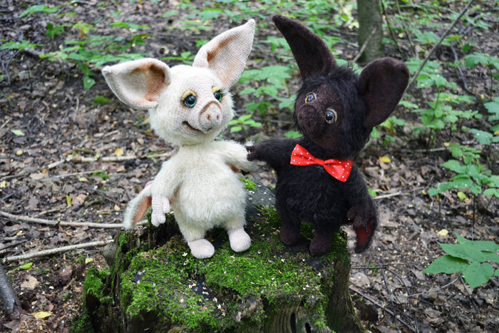 A couple of bats - My, Needlework, Needlework without process, Bat, Author's toy, Knitting, Longpost, Hobby, Handmade