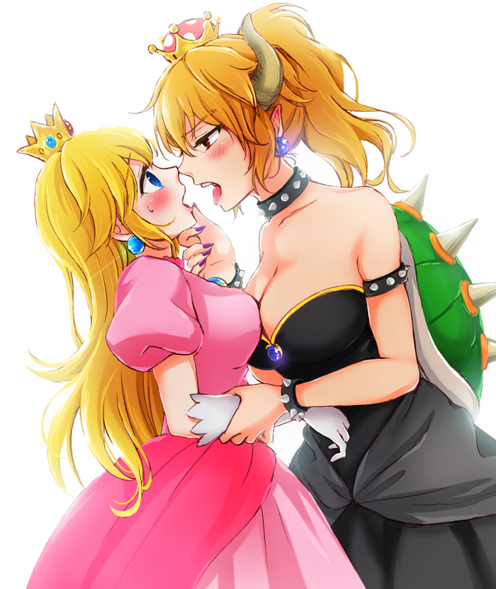 Negotiations between princesses. - Bowsette, Princess peach, Rule 63, Its a trap!, Art, Lesbian, Super crown