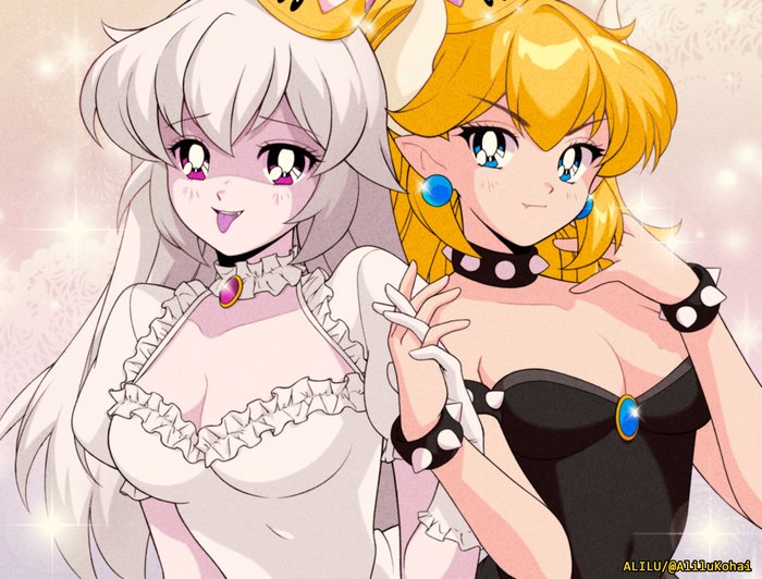 Bowsette and Princess Boo - , Super crown, Bowsette, Boosette, Anime, Anime art, Super mario, Rule 63