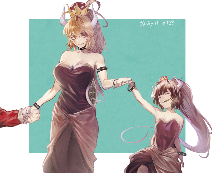 Bowsette and Bowsette Jr - Bowsette, , Anime art, Longpost, Super crown, Super mario, Nintendo, Rule 63