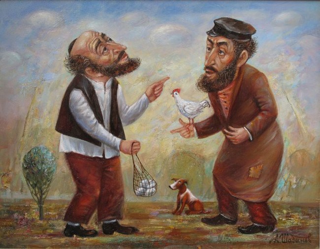 DISPUT oil on canvas 35 * 45 - My, Butter, Jews, Dispute, Shabanov, Painting, Oil painting, Hen, Eggs