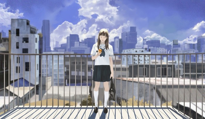 On the roof - Anime art, Drawing, Girls, Ham Sung-Choul