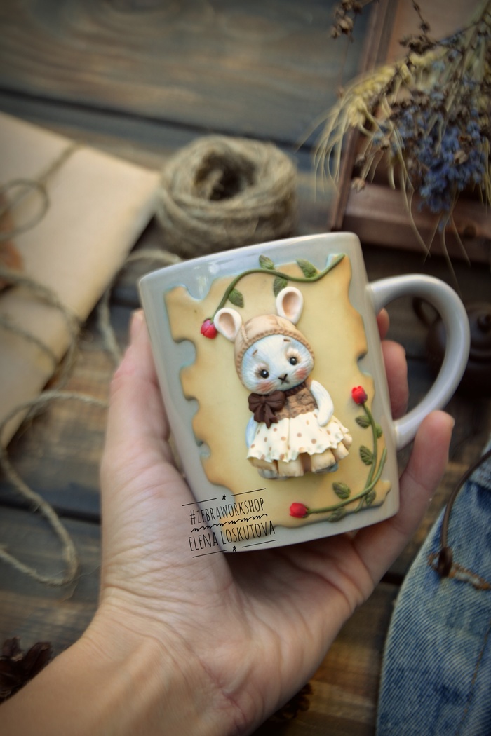 A series of mugs My toys - My, Polymer floristry, Teddy's friends, , Лепка, Hare, Fimo, , Longpost