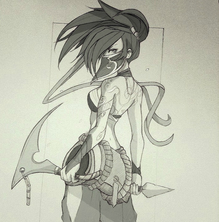 Akali - My, Pencil drawing, Girls, League of legends, Fan art, Akali, Akali