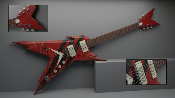 Guitar in Maya - My, 3D modeling, Guitar, Autodesk Maya, Substance painter