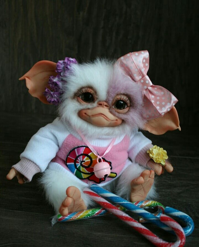 gizmo gremlin girl - My, With your own hands, Handmade, Needlework without process, Doll, Longpost, Gremlins, Author's toy, Polymer clay