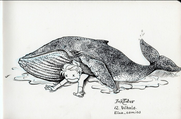 Inktober2018 №12 - My, Sketch, Sketchbook, Inktober, Inktober2018, Whale