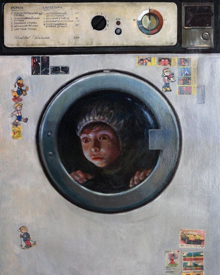 Painting by artist Andrei Shatilov Cosmonaut - Washing machine, Космонавты, Painting, Andrey Shatilov