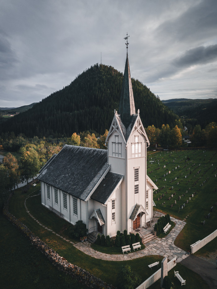 Norway, Singsas church - My, The photo, Travels, Quadcopter, Norway, Church, Religion, Cemetery, Nature