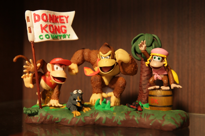 Figure composition Donkey Kong country. - My, Donkey Kong country, Figurine, Polymer clay, Hybrid, With your own hands, Computer games, SNES, Figurines