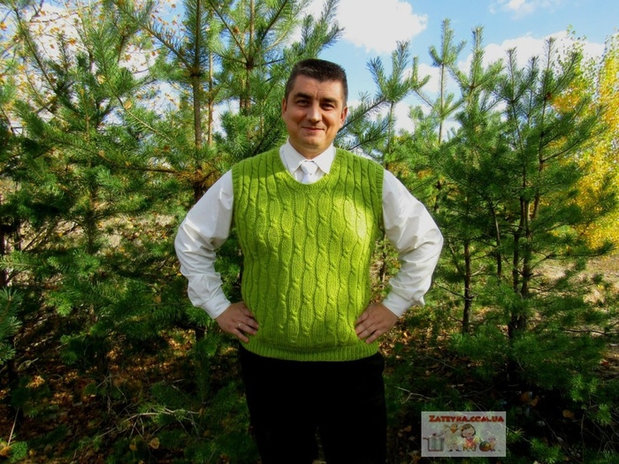 Knitting a men's vest with a relief pattern - My, , Knitting, , , Master Class, Video, Longpost
