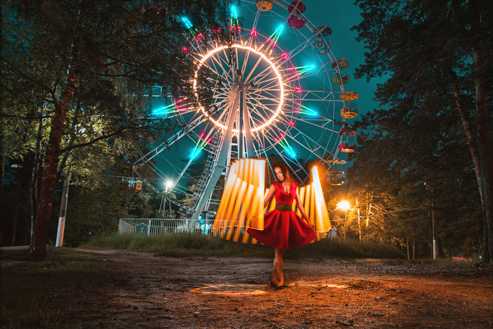 Dancing with the light - My, Freezelight, Models, Photographer, Ferris wheel, The park