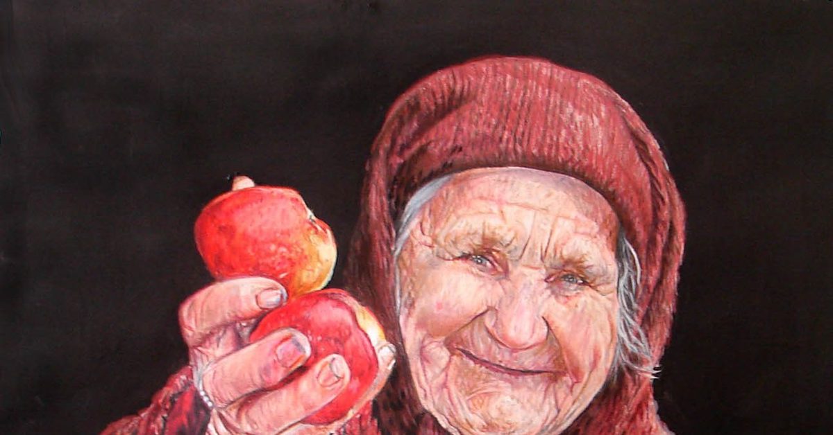 Бабушка с малиной слушать. Бабушка с яблоками. Старушка с яблоком. Картина бабушки с яблоками. Старуха с яблоком.