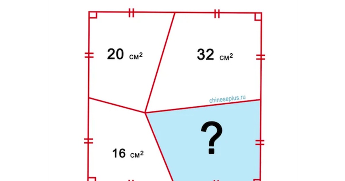 Найдите площадь 4 части. Задача для китайских школьников 