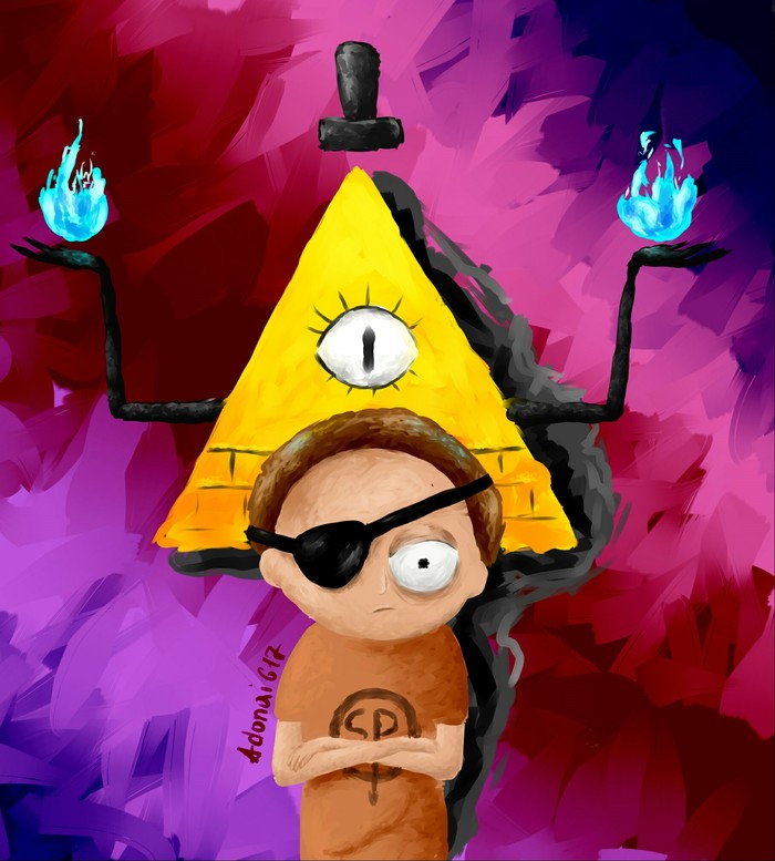 Evil Morty and Bill - My, Morty, Rick and Morty, Gravity falls, Evil Morty, Bill cipher, Crossover, Art