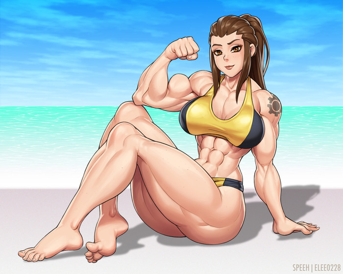 Бригитта - NSFW, Speeh, Арт, Крепкая девушка, Сну-Сну, Overwatch, Brigitte, Бодибилдеры, Аниме