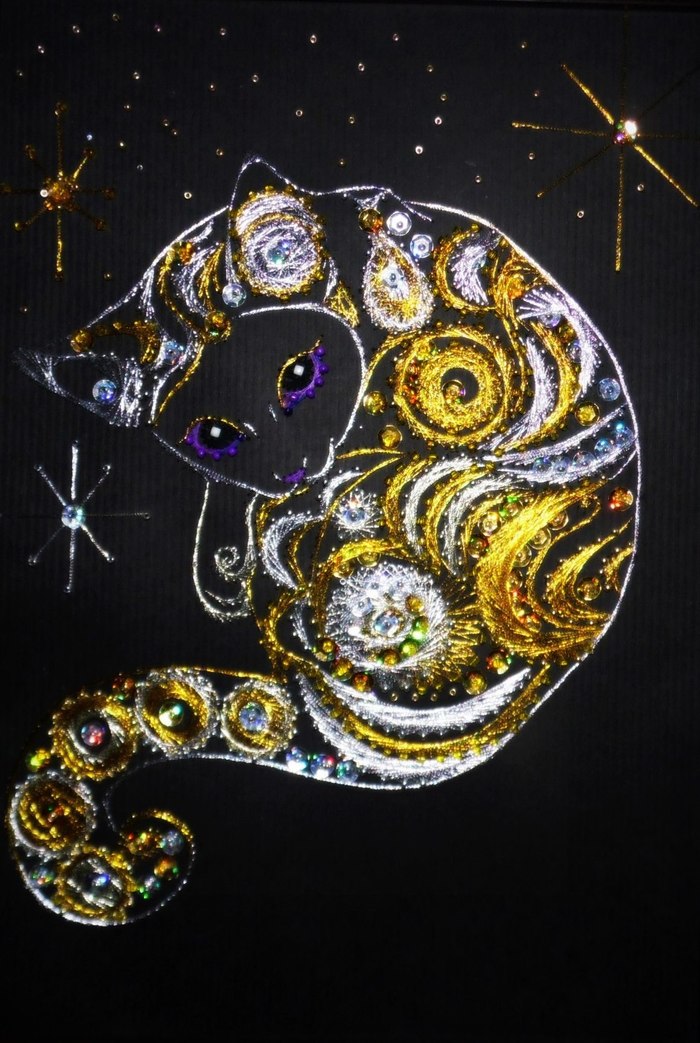 star kitty - My, Embroidery, Isonite, cat, Beadwork, Handmade, Art