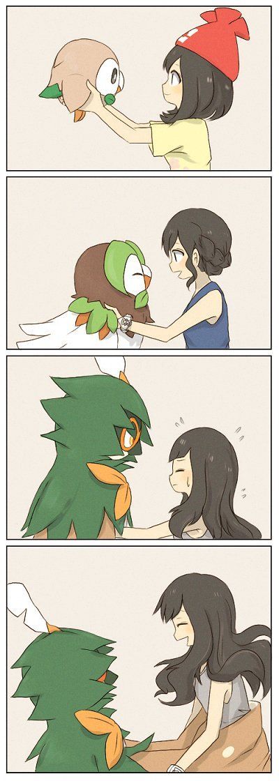 First you pick up your Pokemon, then he picks you up - Rowlet, , , Pokemon, Pokemon Moon