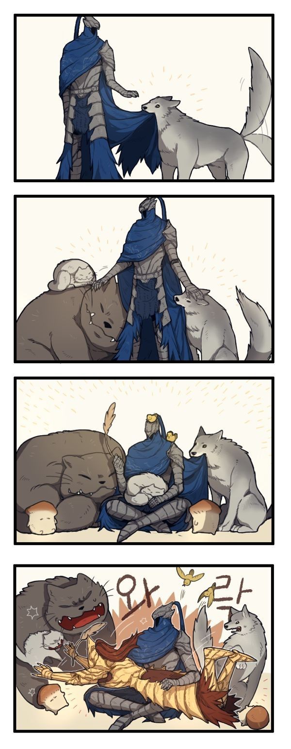 All animals love Artorias - Dark souls, Artorias, Dragon slayer ornstein, Seth the Great Wolf, Comics, Longpost