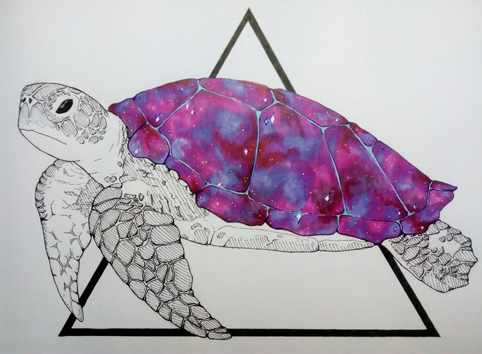 Space turtle. - My, Painting, Turtle, Space, Drawing, Art