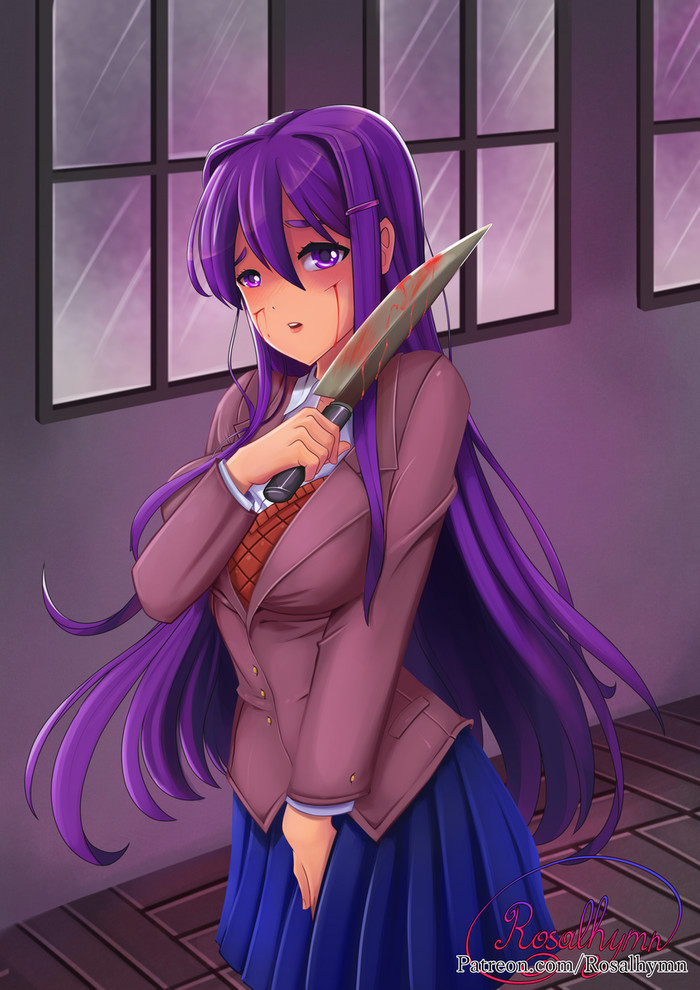 Knife's Edge - Doki Doki Literature Club, Yuri DDLC, Anime Art, Аниме, Визуальная новелла, Не аниме, Арт