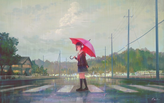 Sound of the rain - Арт, Рисунок, Дождь, Anime Art