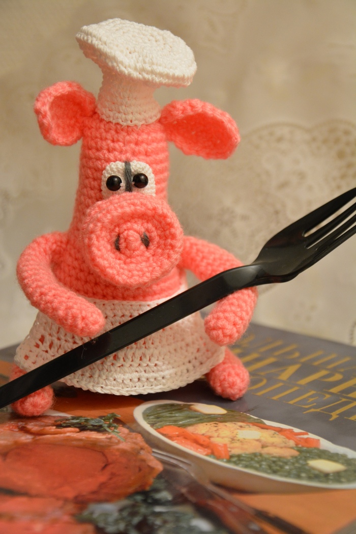 Pig cook - Presents, Toys, Crochet, With your own hands, Pig, Needlework, Needlework without process, My