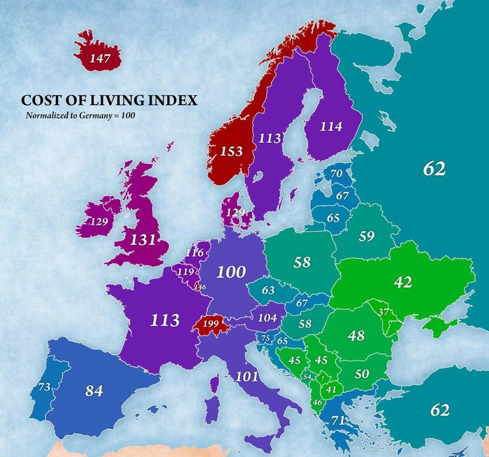 Cost of living in Europe (compared to Germany) - Europe, Money, Living abroad