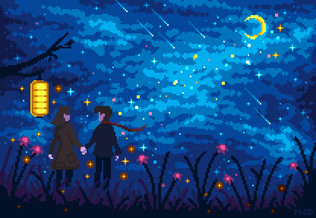 Together - Pixel Art, Арт, Togenther, Nigh