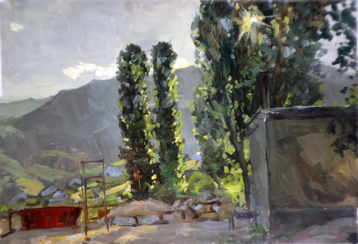 Crimean study - My, Painting, Etude, Crimea, The mountains, Evening, Oil painting, Painting, Butter