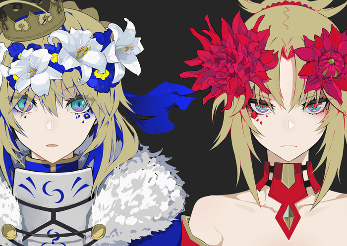 BLUE/RED - Mordred, Artoria Pendragon, Saber, Fate Grand Order, Anime Original, Fate, Аниме, Anime Art