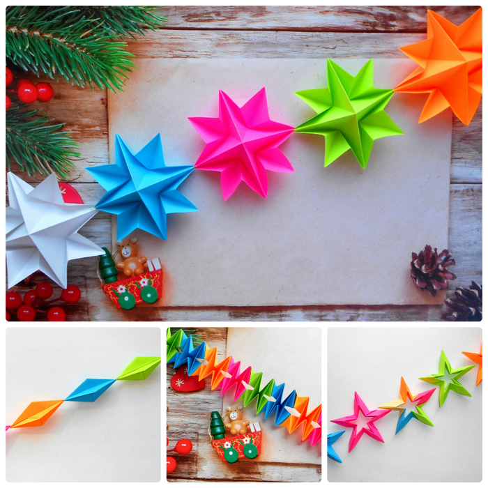 Christmas garlands made of paper. Simple Christmas Decoration Ideas for Kids - My, Garland, , Paper products, Crafts, Origami, Christmas decorations, Video, Longpost