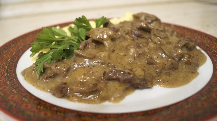 beef stroganoff - My, beef stroganoff, Recipe, , Preparation, Meat, Video recipe, Video