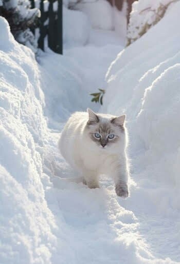 Flying gait. - cat, Snowball, Winter, The photo