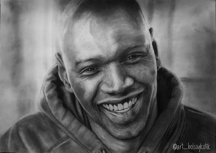 Portrait of Omar Sy - My, Drawing, Portrait, Omar Sy, Actors and actresses, Celebrities, Photorealism, Pencil drawing
