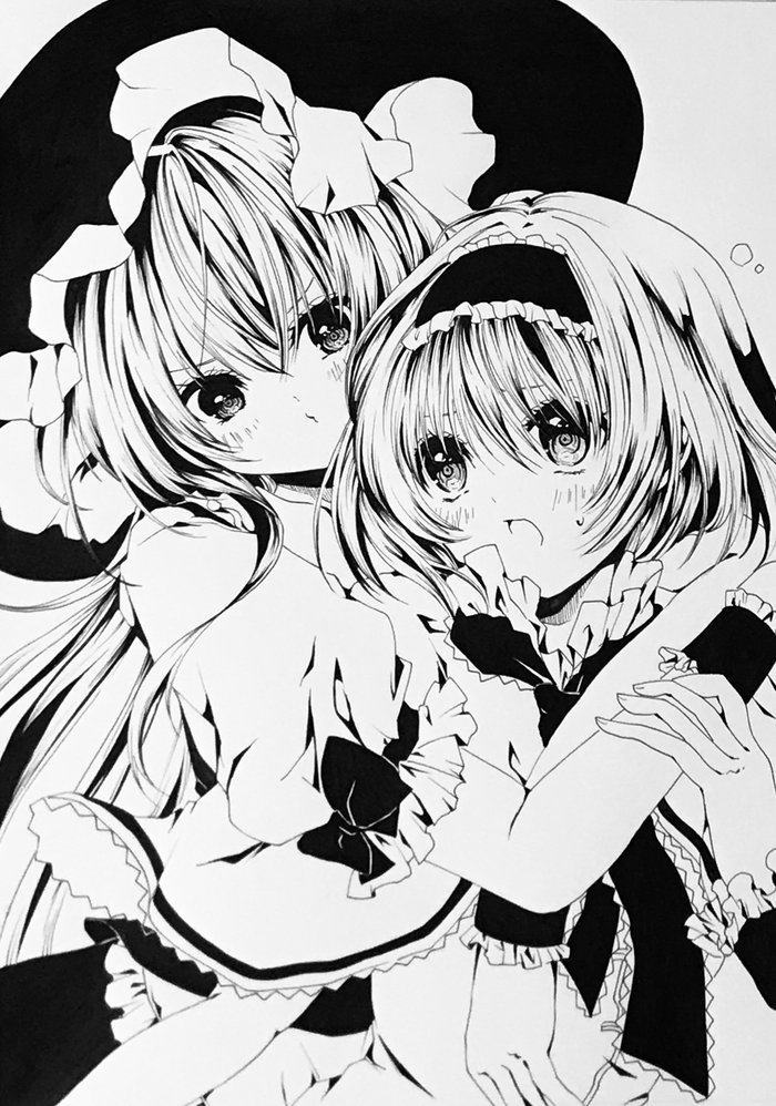 Alice & Marisa , Anime Art, Touhou, Alice Margatroid, Kirisame Marisa, Shanghai Doll, Kashahzaki, , 
