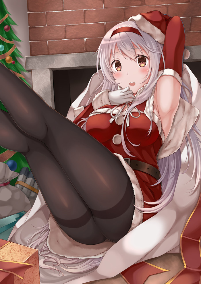 And here's a present - Kantai collection, Shoukaku, Santa costume, Anime, Anime art, Tights, , Armpits