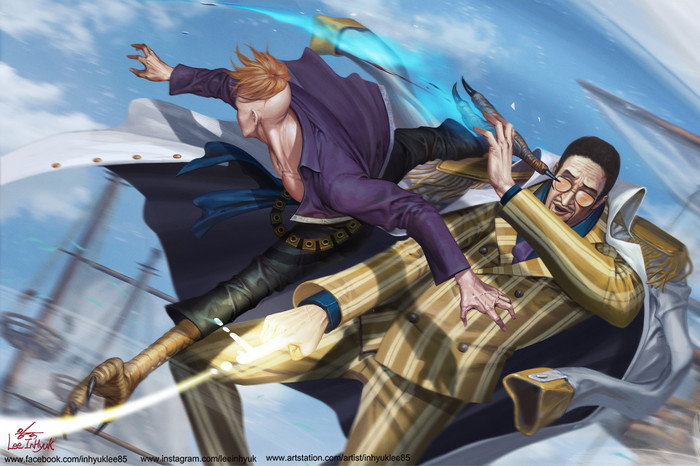 Marco vs Admiral Kizaru (One Piece art)