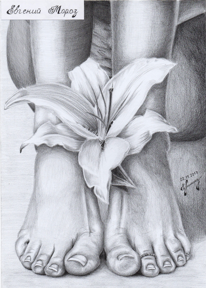 Legs - My, Drawing, Pencil drawing, Art, Pencil, Graphics, Creation, Flowers, Legs