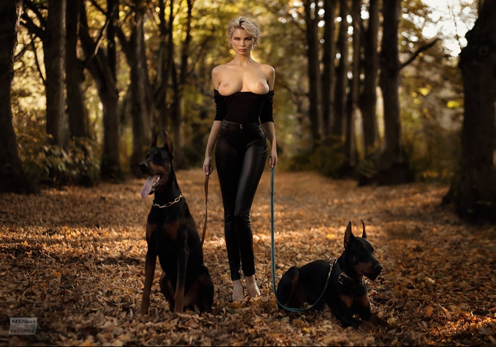 Security - NSFW, Strawberry, Erotic, Yulia Logacheva, Doberman, Dog, The photo