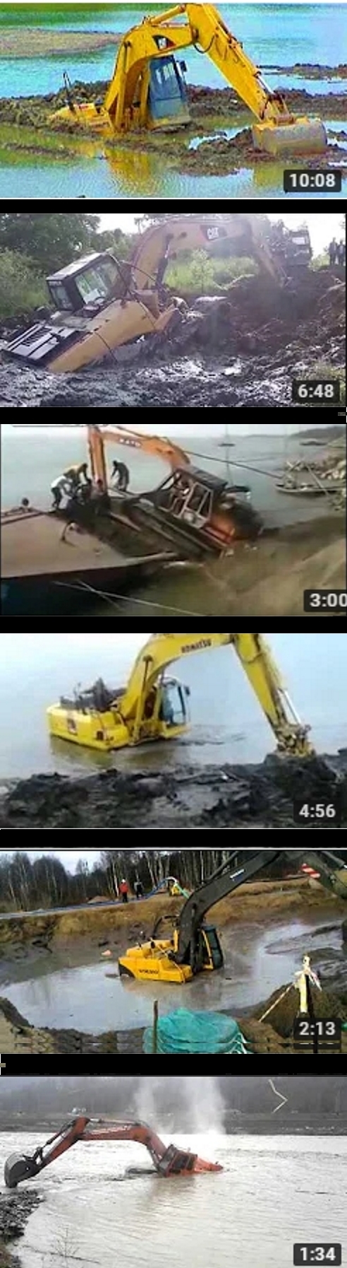 Poor excavators... - Excavator, Water, Youtube, Preview, Longpost