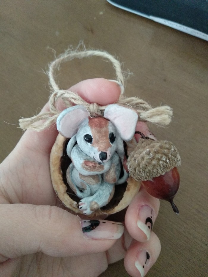 How Camila made a Christmas tree toy or Sleepy Mouse - My, With your own hands, New Year, Author's toy, Longpost, Needlework with process, Mouse, Polymer clay