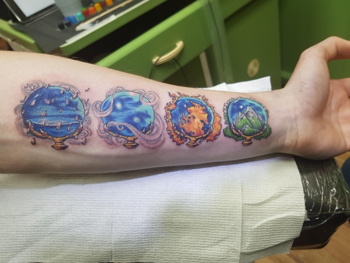 The right tattoo - dad approves! - HOMM III, Герои меча и магии, Tattoo, The magic of water, Air Magic, Fire magic, Earth Magic, The photo